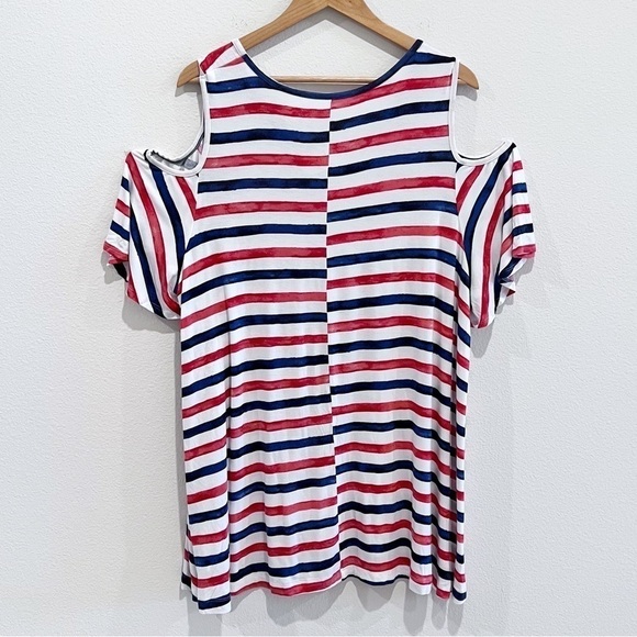 Lane Bryant Red White and Blue Stripes Cold Shoulder Swing Tee Size 22/24 - Picture 2 of 7
